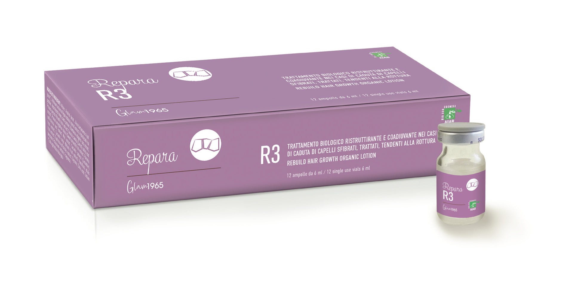GLAM R3 Rebuild hair growth organic lotion 12 AMPS x 6 ml