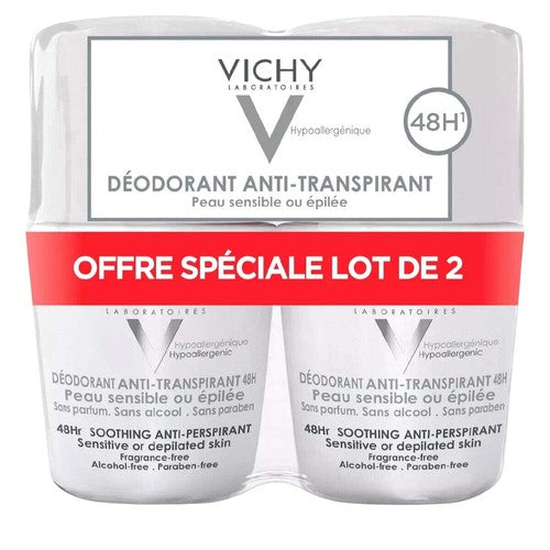Vichy 48 Hour Antiperspirant Deodorant Rollon For Sensitive And Irritated Skin 2 Pieces