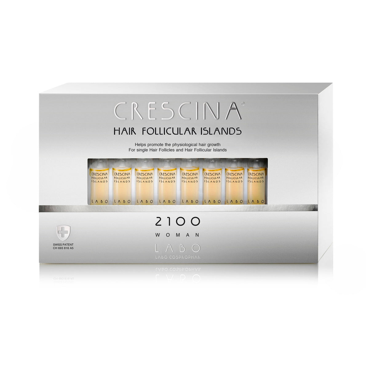 Set, Labo Cosprophar Suisse, Crescina Follicular Islands 2100, For Growth Stimulation, Ampoules Treatment Serum, For Scalp, For Women, 20 pcs